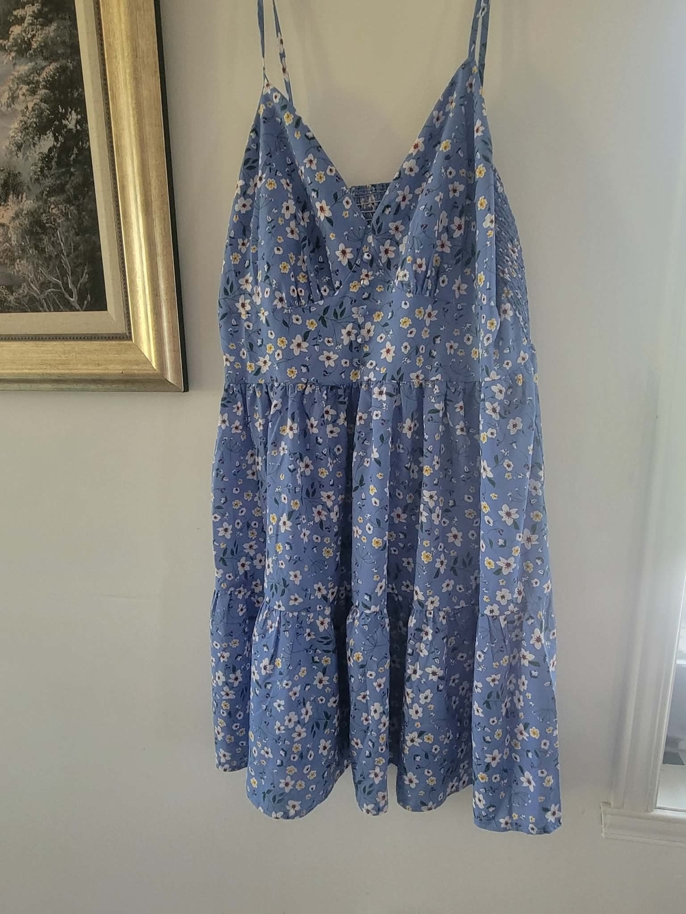 SHEIN Blue Floral Spaghetti-Strap Tiered Sundress
